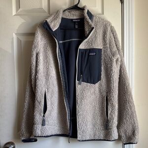 Patagonia Cream Fleece Jacket with Navy Chest Pocket
